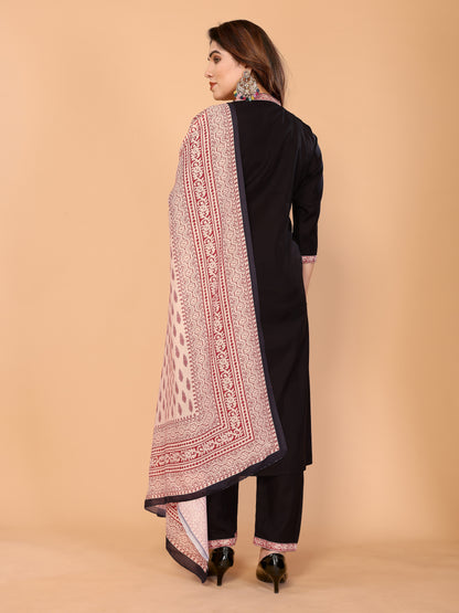 Roman Silk Kurta Pant Set with Ajrakh Muslin Dupatta, Block Print & Handwork