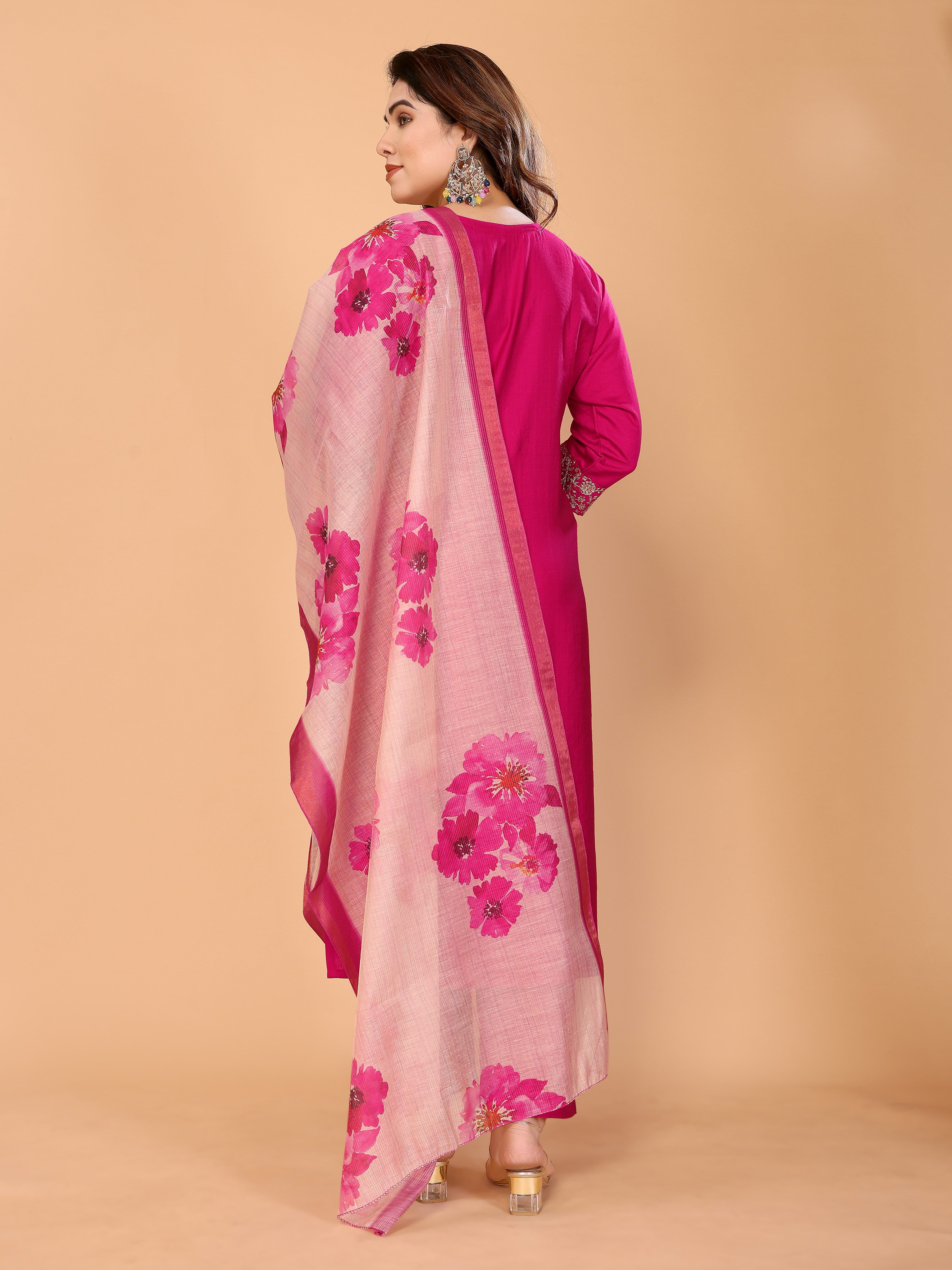 Vertical Silk Kurta Pant Set with Embroidery & Digital Bamboo Silk Dupatta